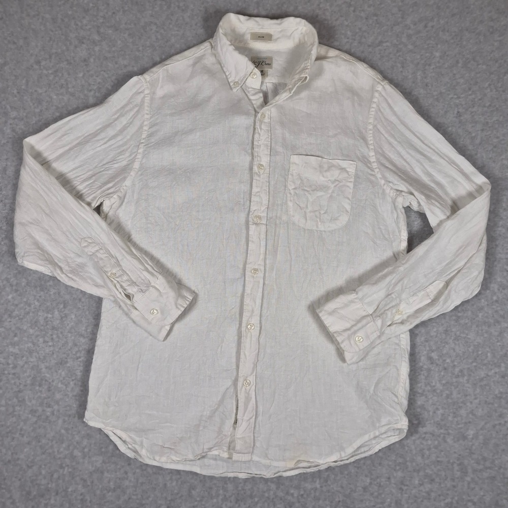 J.Crew Button Down Shirt Mens M White Baird McNutt Irish Linen Slim Fit